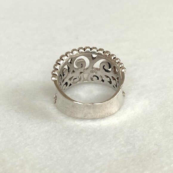 Sterling Silver 925 Curved Pierced Scrollwork 0.5" Wide Band Ring Size 6.5 - Picture 6 of 16